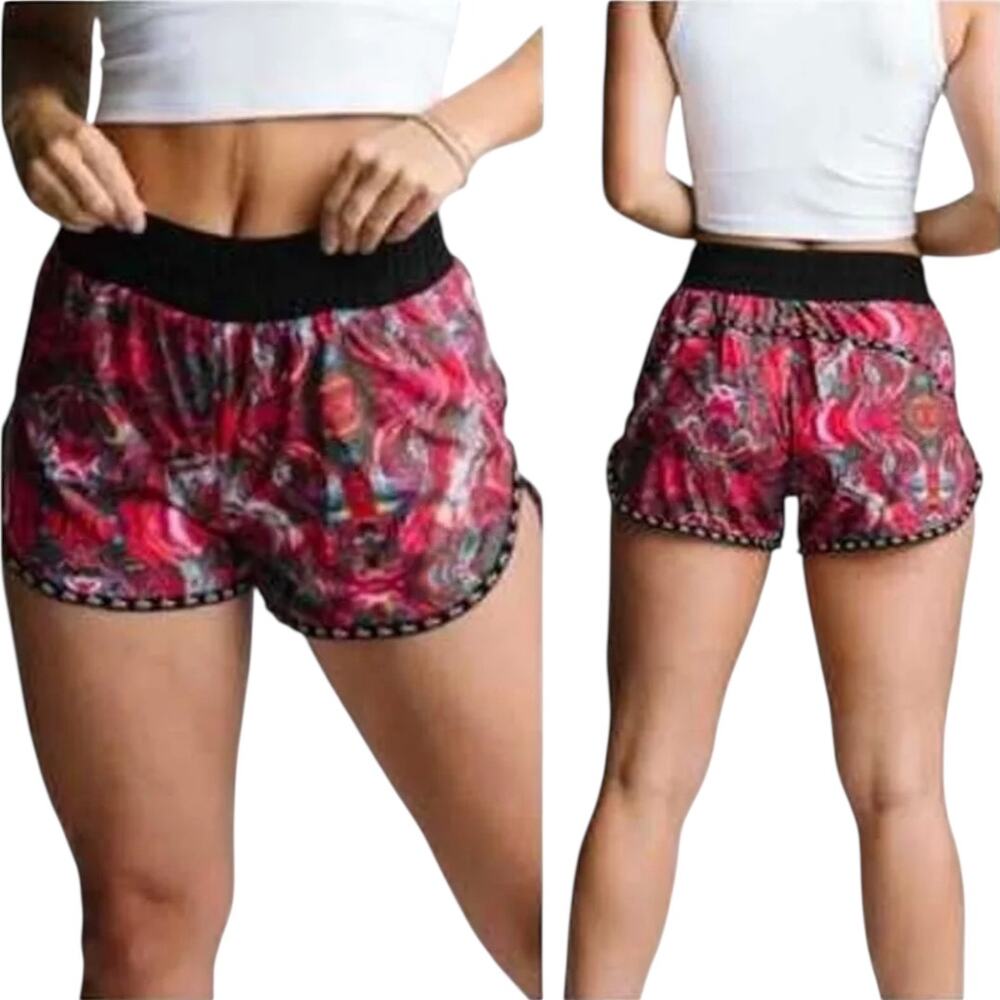 Zyia Sprinter Shorts Athletic Mini Abstract Elastic Waist Yoga Multicolor Medium